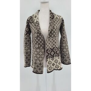 Patchwork Y2K Retro  Womens Cardigan Sweater Size Small Brown Wool‎ Blend Rustic
